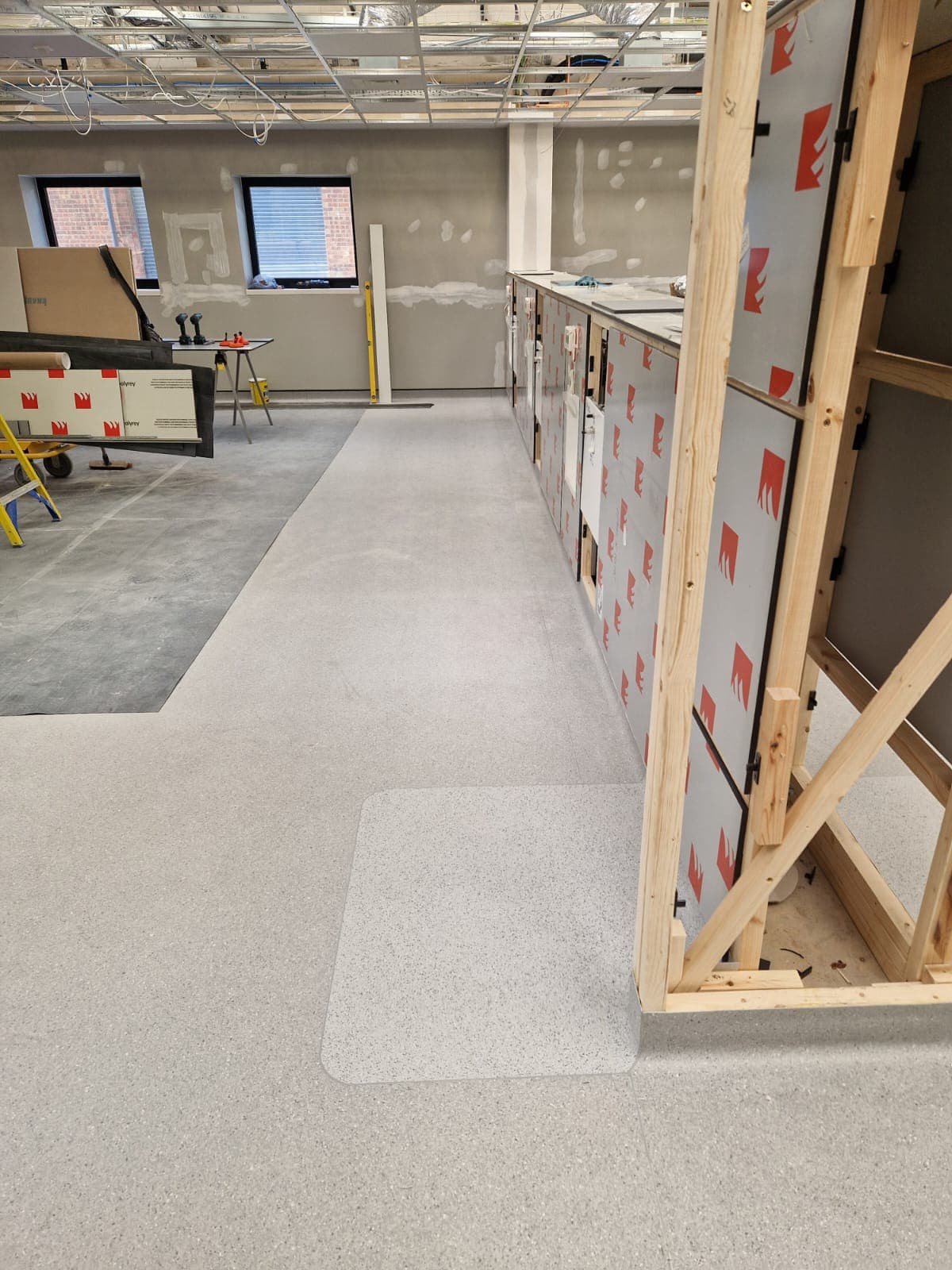 Sheet vinyl corridor lay across Derby commercial environment